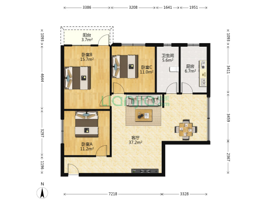 喜雨东街107号 3室1厅1卫 110平方