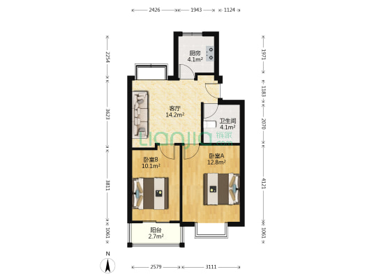 吉元小区二区 2室1厅1卫 61平方