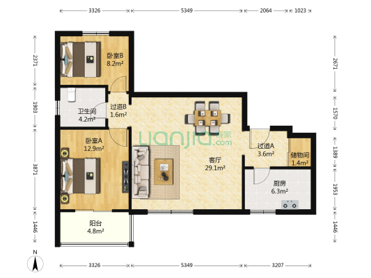 武夷花园牡丹园 2室1厅1卫 96平方