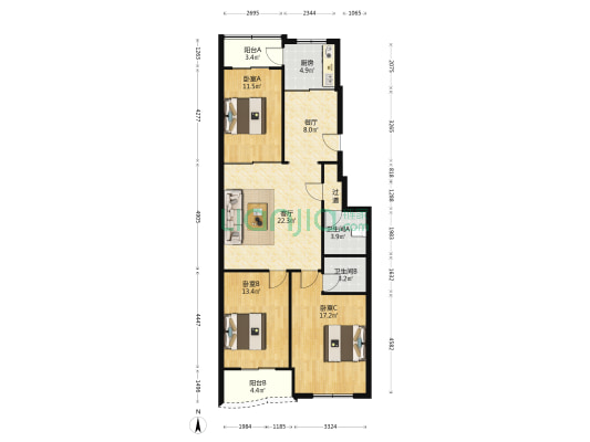 振华公寓 3室2厅2卫 120平方