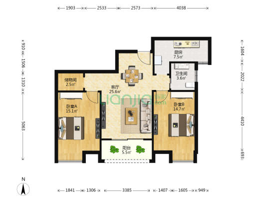 湖东大厦 2室1厅1卫 102平方