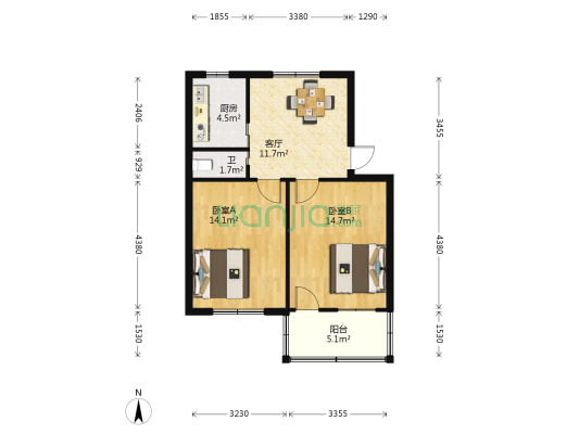 印染小区 2室1厅1卫 62平方