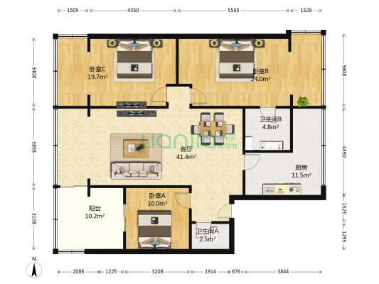 玉林西街后巷3号院 3室1厅2卫 143平方