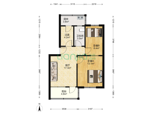 互助路小学家属院 2室1厅1卫 65平方