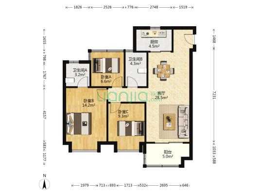 合肥雅郡 3室1厅2卫 103平方