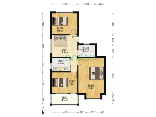 长寿新村 3室1厅1卫 76平方