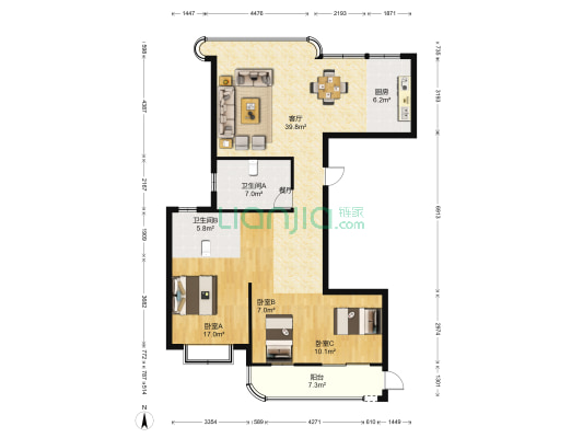 闽樾湾 3室1厅2卫 138平方