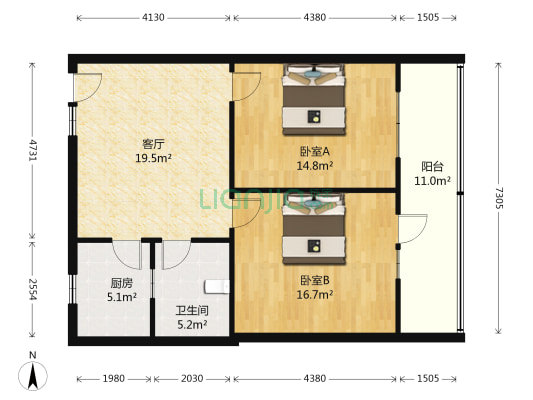粮道街183号 2室1厅1卫 85平方