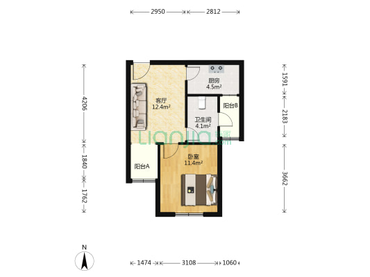 美罗家园宝欣苑四村 1室1厅1卫 49平方