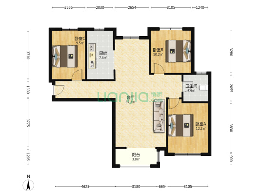 房本在手，随时交易，采光充足，带装修-户型图