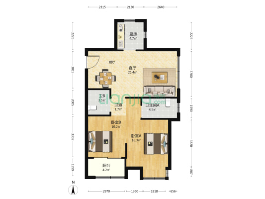 涌馨府 2室1厅2卫 90平方