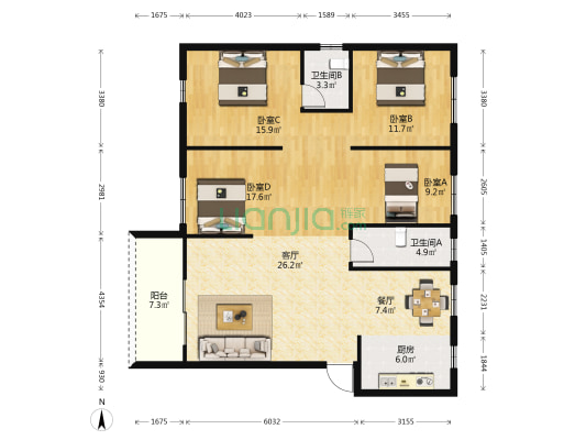 君安融著 4室2厅2卫 140平方