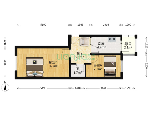 辽河小区 2室1厅1卫 47平方