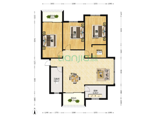 建安北路12号 3室2厅1卫 132平方
