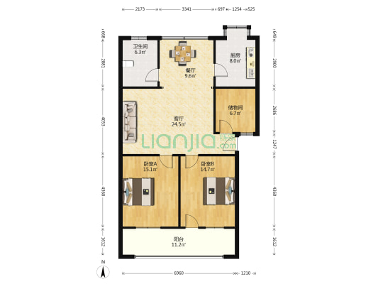 春园路16号 2室2厅1卫 110平方