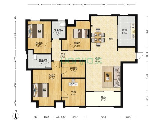联投喻园 4室1厅2卫 149平方