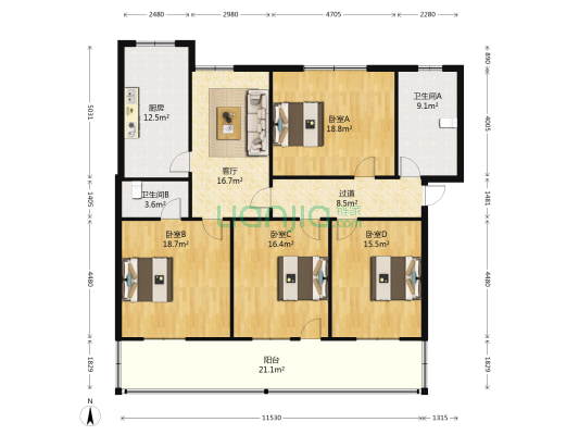 大众房管楼 4室1厅2卫 161平方