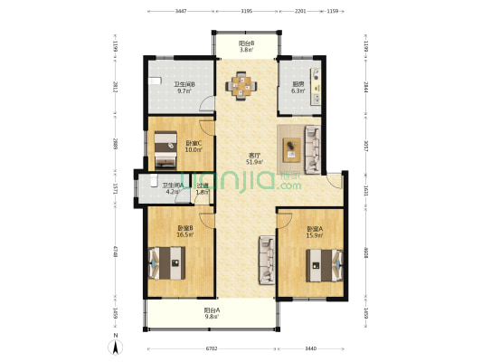 金都花苑 3室1厅2卫 151平方