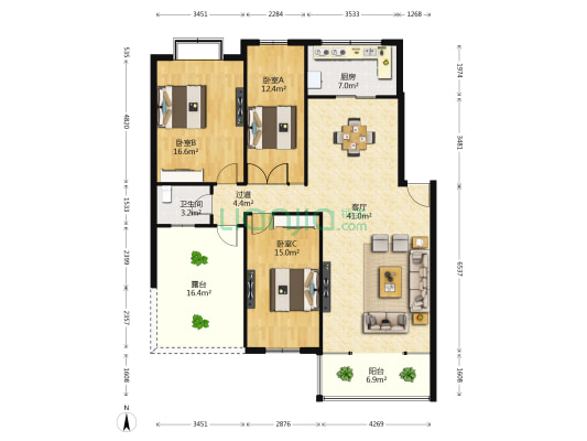 湖景雅居 3室1厅1卫 122平方