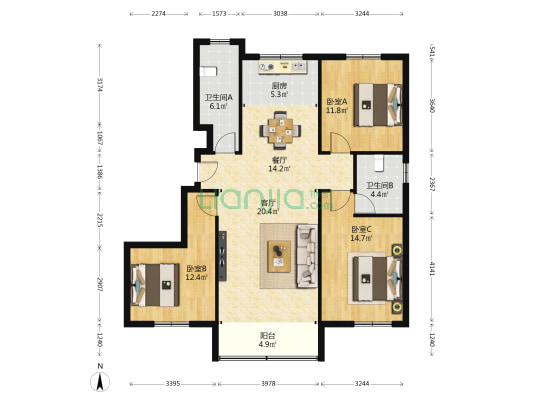 远方·凤栖园 3室2厅2卫 126平方