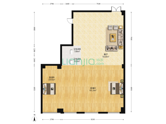东煌江滨公馆 2室1厅2卫 210平方