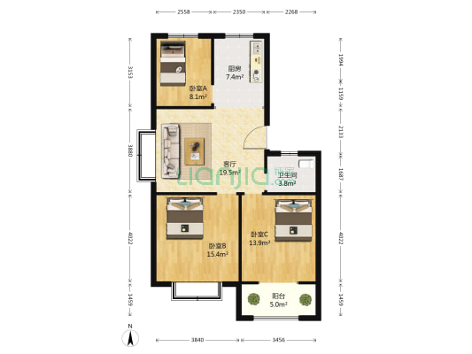 金都世家福乐苑 3室1厅1卫 95平方