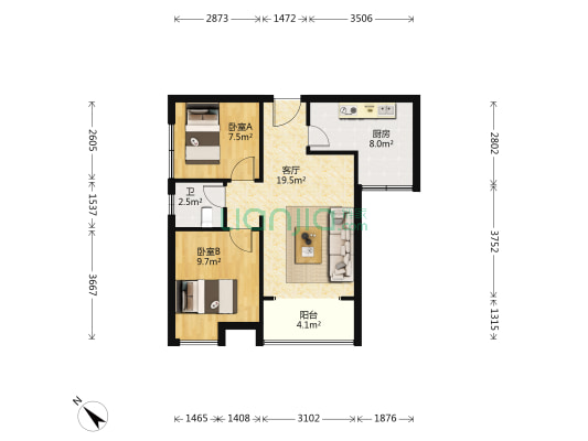 两山丽苑 2室1厅1卫 68平方