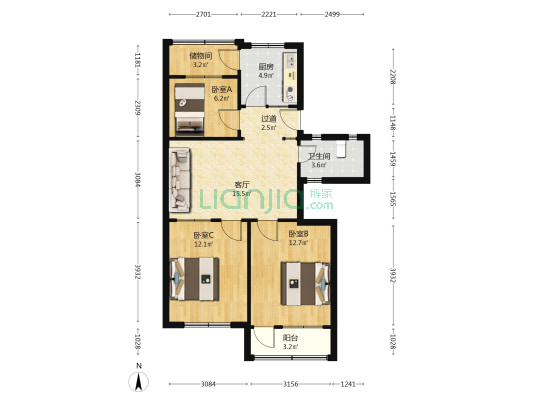大拖北院 3室1厅1卫 82平方