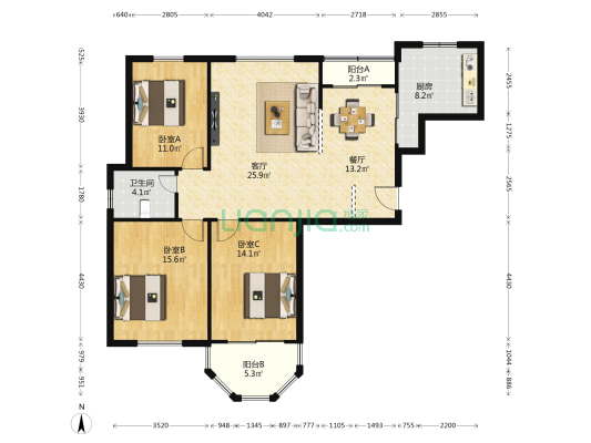 金顺凤凰城 3室2厅1卫 128平方