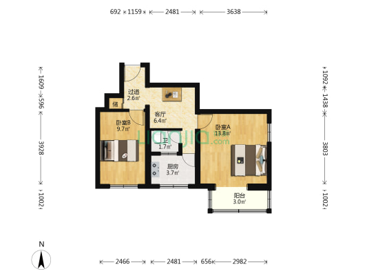清河电信宿舍 2室1厅1卫 53平方