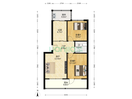 信合小区（临潼区） 2室1厅1卫 80平方