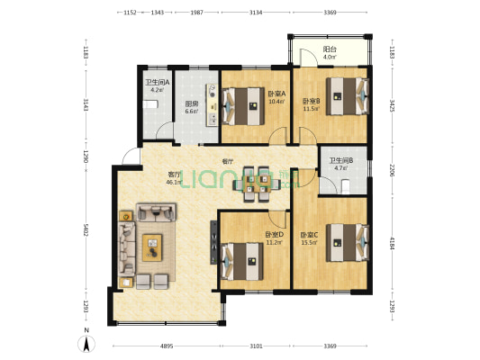 广西民族报社 4室1厅2卫 135平方
