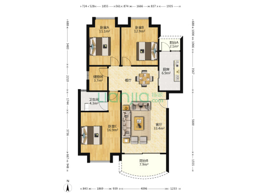 富苑新村 3室1厅1卫 125平方