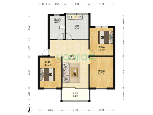 明珠路 2室1厅1卫 93平方