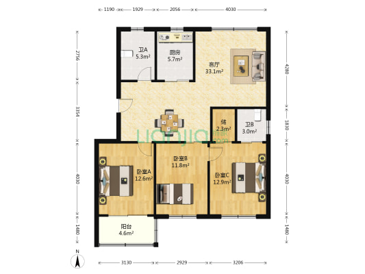 石矸北路三村 3室1厅2卫 113平方