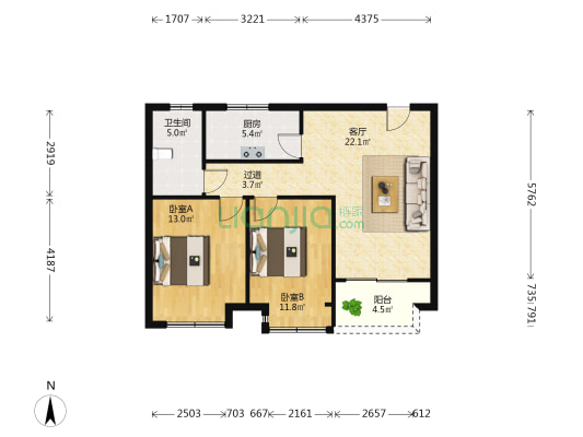 文昌花苑 2室1厅1卫 85平方