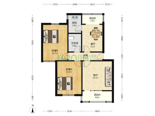 棠浦巷 2室2厅1卫 83平方