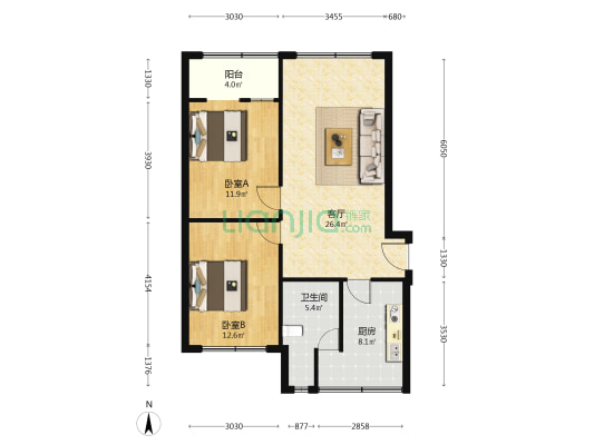 金雁中学家属区 2室1厅1卫 84平方