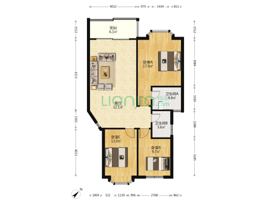 新苑小区 3室1厅2卫 118平方