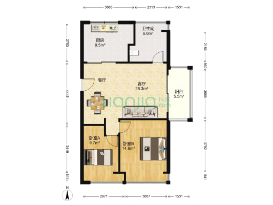 铂悦滨江 2室1厅1卫 89平方