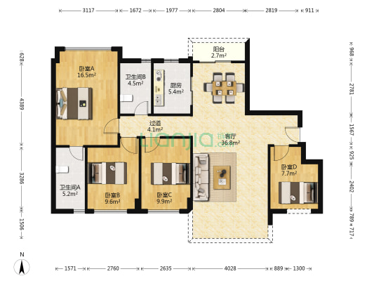 碧桂园岭南盛世 4室1厅2卫 119平方
