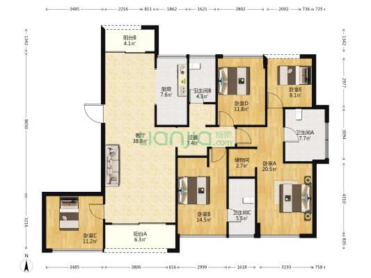 美的绿城凤起兰庭 5室1厅3卫 185平方