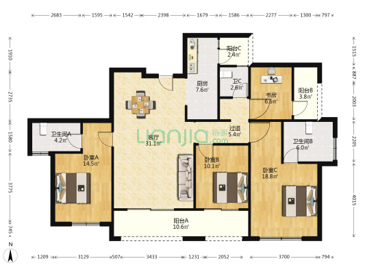鲁能泰山7号九街区 4室1厅3卫 154平方