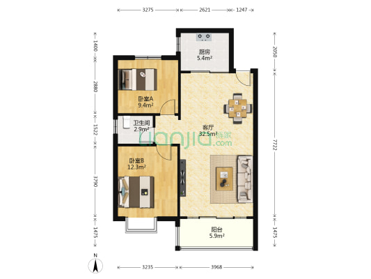 嘉和苑 2室1厅1卫 93平方