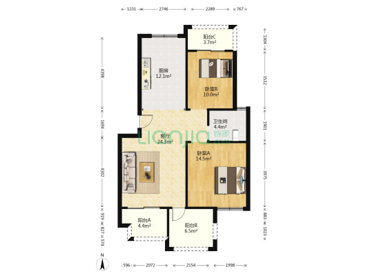慧海幸福里 2室1厅1卫 92平方