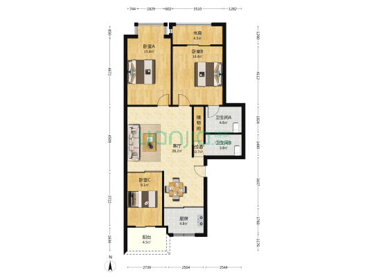 玉莲小区 4室1厅2卫 110平方