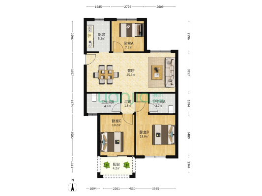 时代福臻 3室1厅2卫 103平方