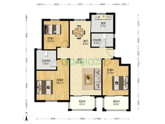 九亭家园 3室2厅2卫 137平方