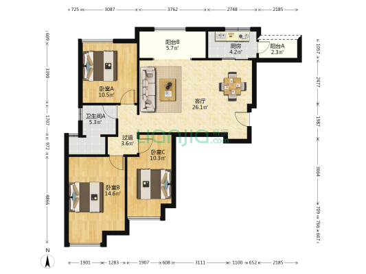 恒大香山华府一期 3室1厅1卫 95平方