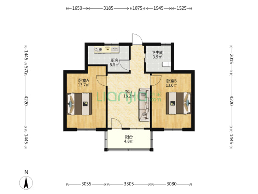 绿化委宿舍 2室1厅1卫 68平方